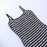Black White Stripes Backless Sling Romper FL-22513