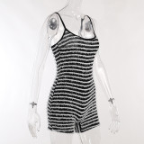 Black White Stripes Backless Sling Romper FL-22513