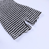 Black White Stripes Backless Sling Romper FL-22513