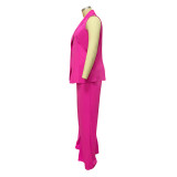 Plus Size Solid Sleeveless WIde Leg Pant 3 Piece Set NNWF-3099
