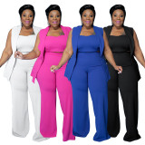 Plus Size Solid Sleeveless WIde Leg Pant 3 Piece Set NNWF-3099