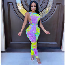 Plus Size Printed Bandage T-shirt And Pleated Pencil Pants Set GDYF-6608