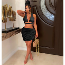 Fashion Sexy Halter Top Short Skirt Suit MDF-5358