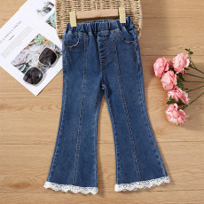 Kids Girls Flower border Flare Jeans YKTZ-811