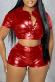 PU Leather Single Breasted Short Sleeve Shorts Suit GSMJ-6861