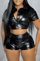 PU Leather Single Breasted Short Sleeve Shorts Suit GSMJ-6861