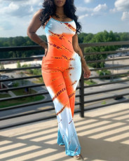 Plus Size Print Solid Color Sling Jumpsuit GSRX-9008