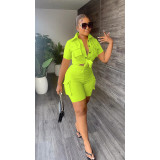 Solid Color Short Sleeve Shirt And Shorts Two Piece Set FOSF-8328