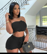 Casual Knitted Tube Top Shorts Two Piece Set TR-1246