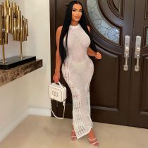 Fashion Knitted Hollow Beach Maxi Dress ZSD-0250