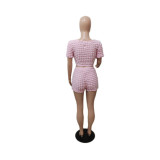 Casual Low-cut Tie Up Top Shorts Two Piece Set QXTF-8146