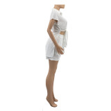 Casual Solid Color Split Short Sleeve Shorts Suit ANDF-1507