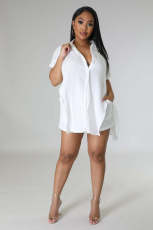 Casual Solid Color Split Short Sleeve Shorts Suit ANDF-1507