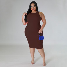 Plus Size Casual Solid Sleeveless Midi Dress NNWF-7798