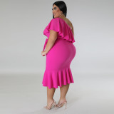 Plus Size Fashion Slim Ruffle Midi Dress NNWF-7795