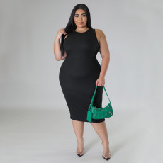 Plus Size Casual Solid Sleeveless Midi Dress NNWF-7798