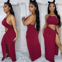 Sexy Backless Split Maxi Dress QXTF-8147