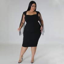Plus Size Sexy Tassel Sleeveless Slim Fit Dress NNWF-7791