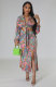 Fashion Printed Long Sleeve Split Skirts Two Piece Set XHXF-8661