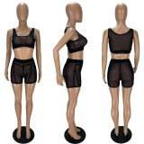 Sexy See-through Mesh Tank Top Shorts Two Piece Set XYF-9233