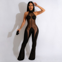Plus Size Fashion Sexy Mesh Splice Halter Jumpsuits MEI-9298