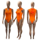 Sexy Sleeveless Tight Hooded Solid Color Bodysuit ML-7501