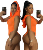 Sexy Sleeveless Tight Hooded Solid Color Bodysuit ML-7501