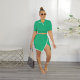 Sexy Slim Lapel Short Sleeve Side Slit Skirt Two Piece Set FSXF-F387