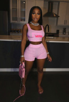 Letter Print Tank Top And Shorts Two Piece Set CXLF-8109