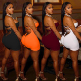 Fashion Chest Wrap Solid Back Hollow Rompers WPF-8855