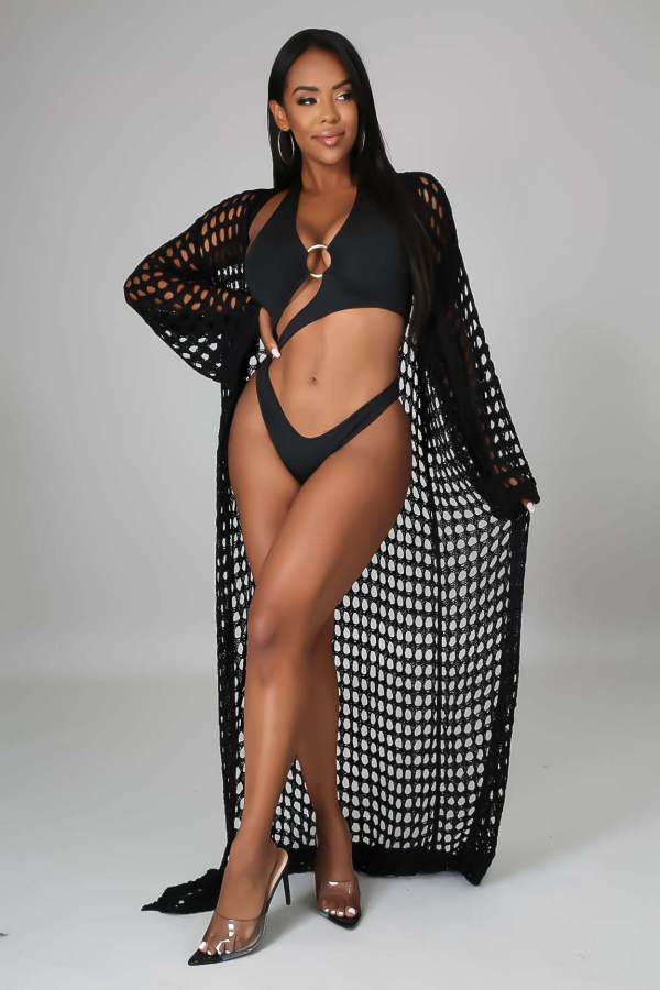 Sexy Hollow Out Long Sleevel Beach Cloak Coat OSM-4366