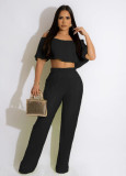 Solid Color Off-shoulder Top Pants Two Piece Set WSM-5339