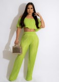 Solid Color Off-shoulder Top Pants Two Piece Set WSM-5339