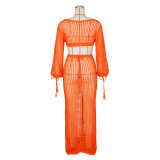Sexy Hollow Knitted Beach Long Dress ZSD-0252