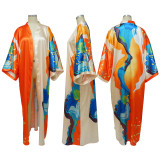 Casual Print Long Sleeve Cardigan(Without Waist Belt) OD-8539