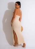 Sexy Hollow Out Halter Splirt Knit Maxi Dress OSM-4385
