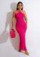 Sexy Hollow Out Halter Splirt Knit Maxi Dress OSM-4385