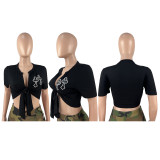Plus Size Fashion Lace Up Top CH-23021