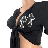 Plus Size Fashion Lace Up Top CH-23021