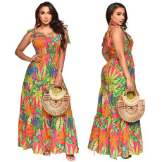 Printed Sleeveless Lace-up Maxi Dress YF-10427