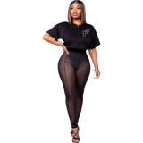 Fashion Sexy Print Top Mesh Pants Two Piece Set WAF-7530245