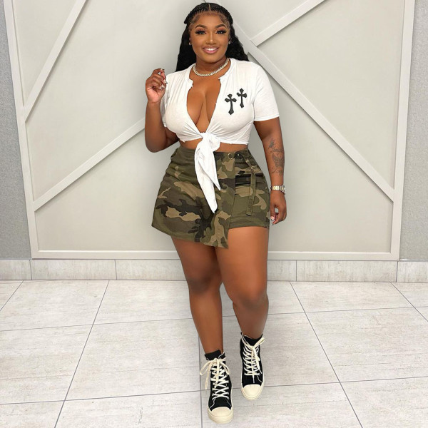 Plus Size Fashion Lace Up Top CH-23021