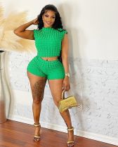 Solid Color Short Sleeve Shorts Two Piece Set OY-6502