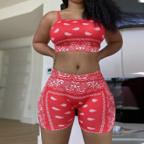 Sexy Print Sling Vest And Shorts Two Piece Set GLF-08072