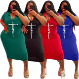 Plus Size Casual Print Lapel Dress WAF-775381