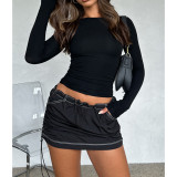 Solid Drawstring Ruched Sport Skirts ASL-6657