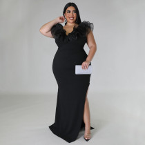 Plus Size Solid Color Slim Split Even Dress NNWF-7801