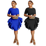 Fashion Solid Color Slim Ruffle Midi DressGYLY-10034