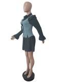 Flared Sleeve Vest And Shirt Dress 2 Piece Set MEM-88474