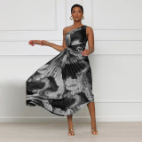 Slash Neck Sleeveless Print Maxi Dress YF-10437